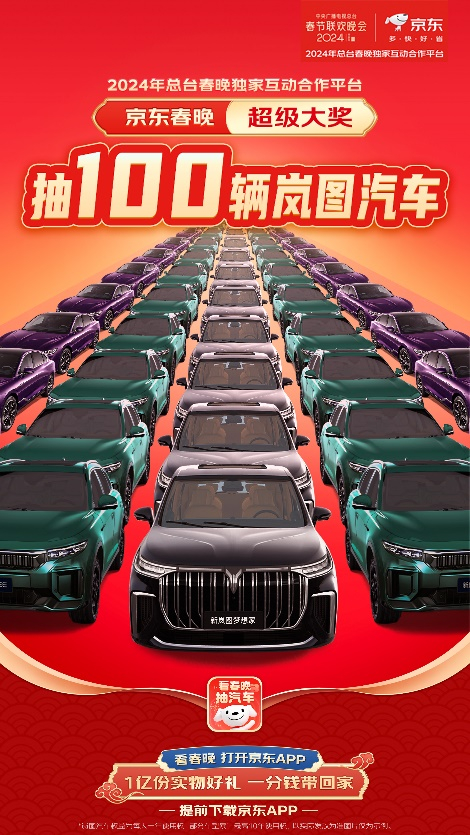央视龙年春晚超级大奖公布，京东汽车将携手岚图送出100辆汽车